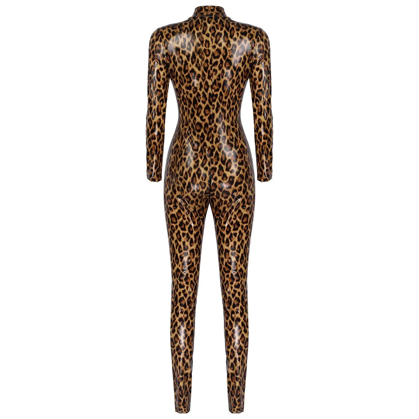 Leopard Print Leather Bodysuit