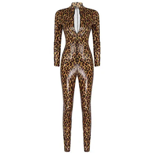 Leopard Print Leather Bodysuit