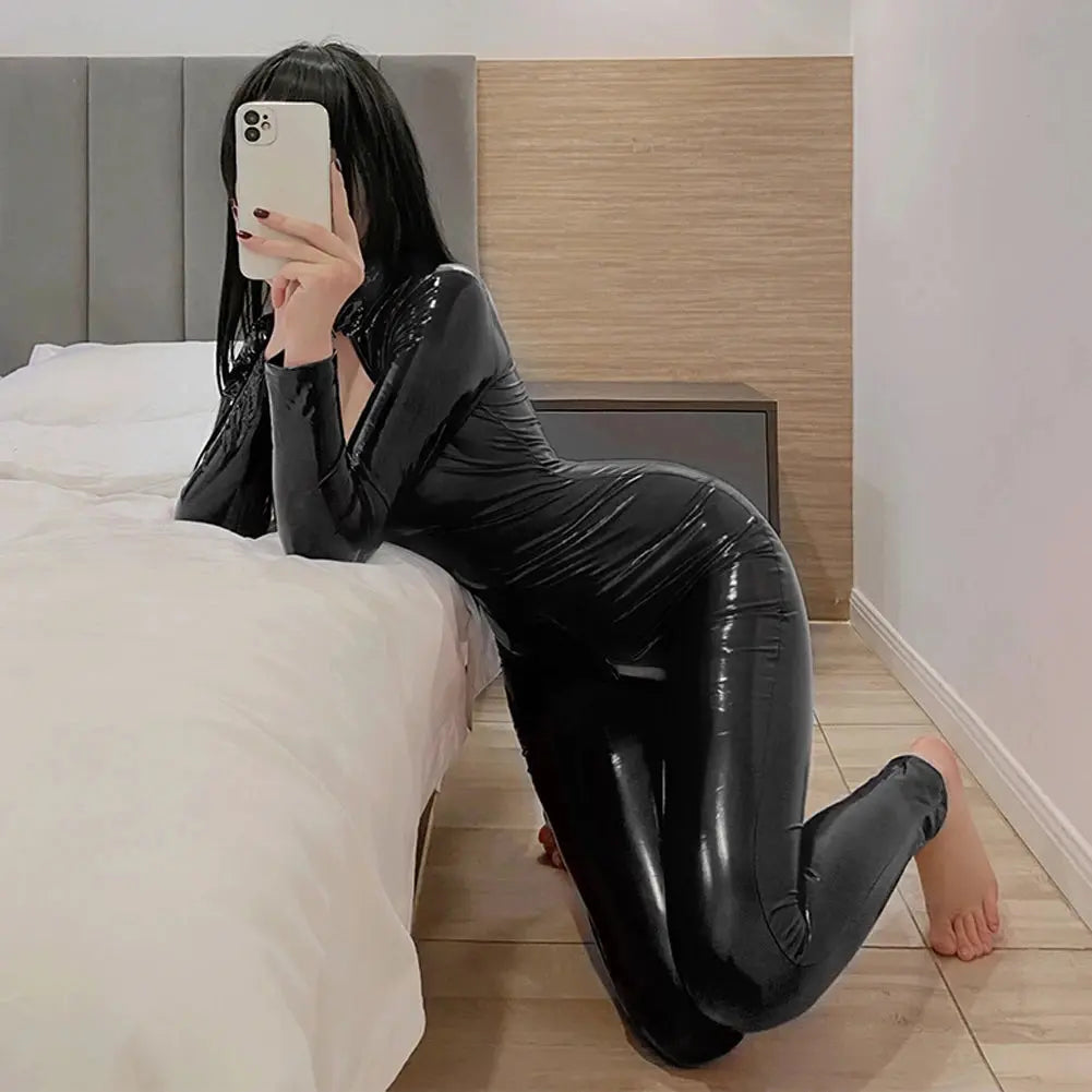 Shiny Zip-Up Latex Bodysuit
