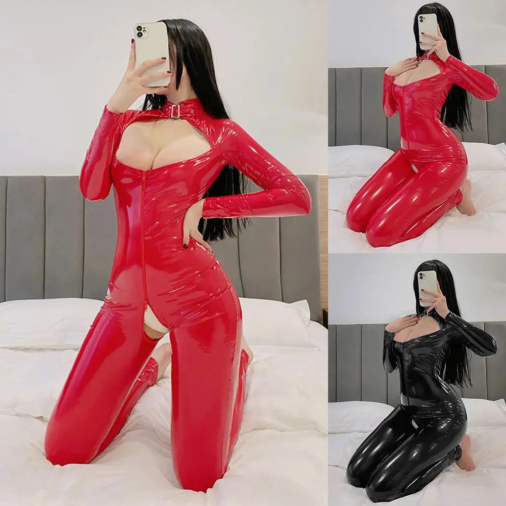 Shiny Zip-Up Latex Bodysuit