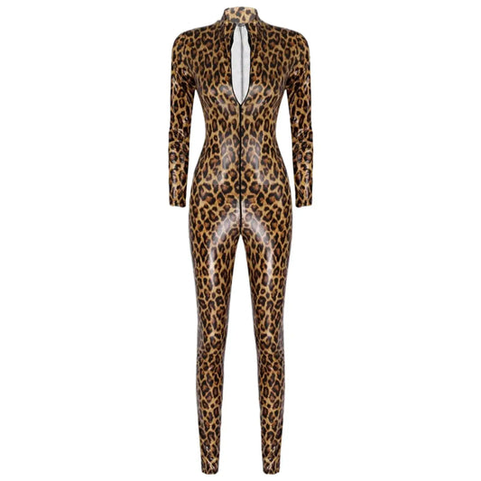 Leopard Print Leather Bodysuit