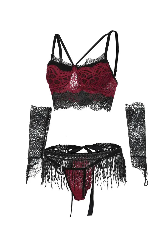 Siri Lingerie Set - Black and Burgundy
