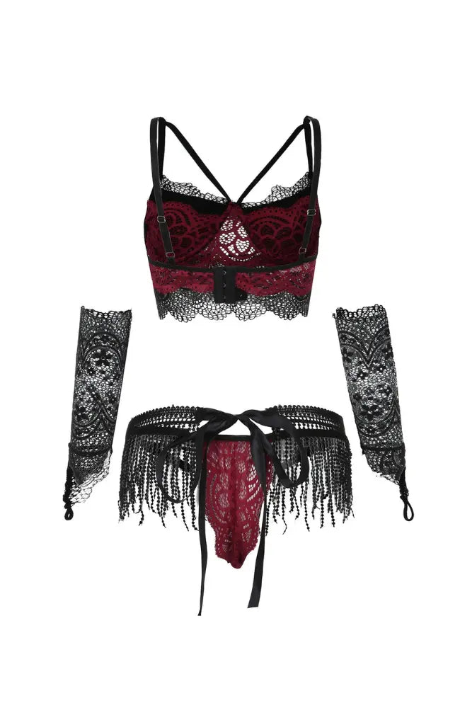 Siri Lingerie Set - Black and Burgundy