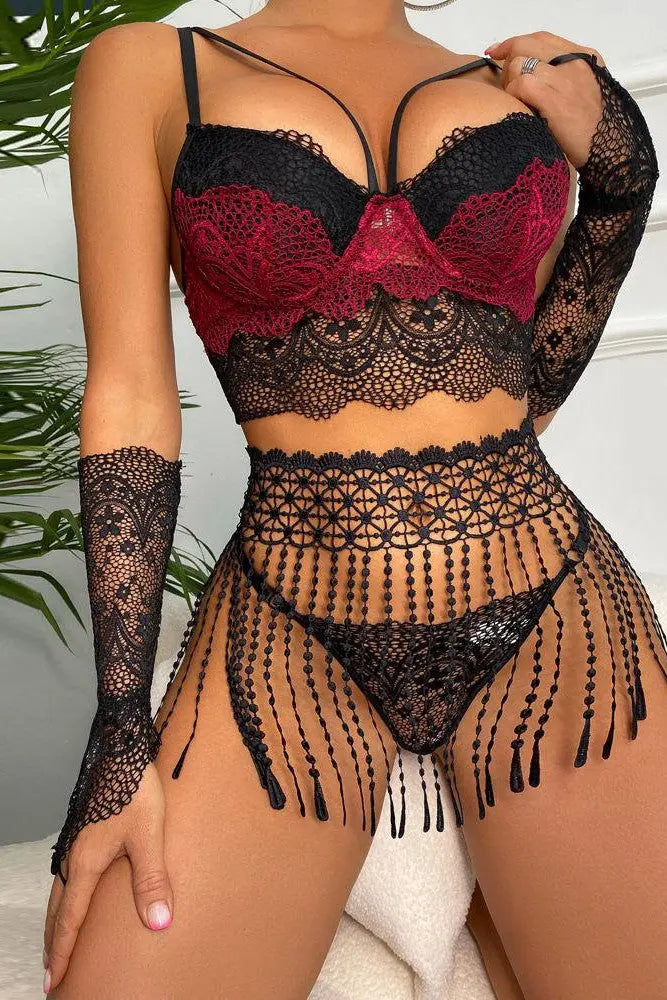 Siri Lingerie Set - Black and Burgundy