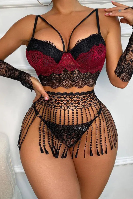 Siri Lingerie Set - Black and Burgundy
