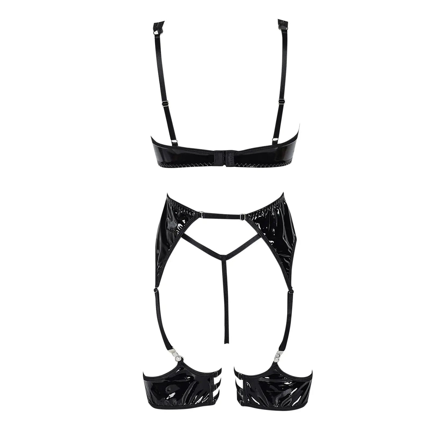 Latex Leather Lingerie Set Black Pu