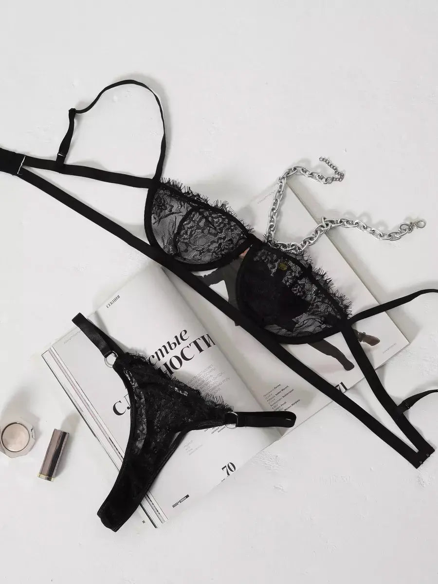 Lace Fairy Embroidery Push-Up Lingerie Set